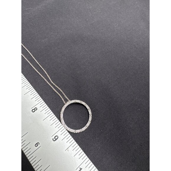 Sterling Silver Circle Pendant Necklace With Cubic Zirconia Accents 925 Italy 17 - Picture 6 of 7